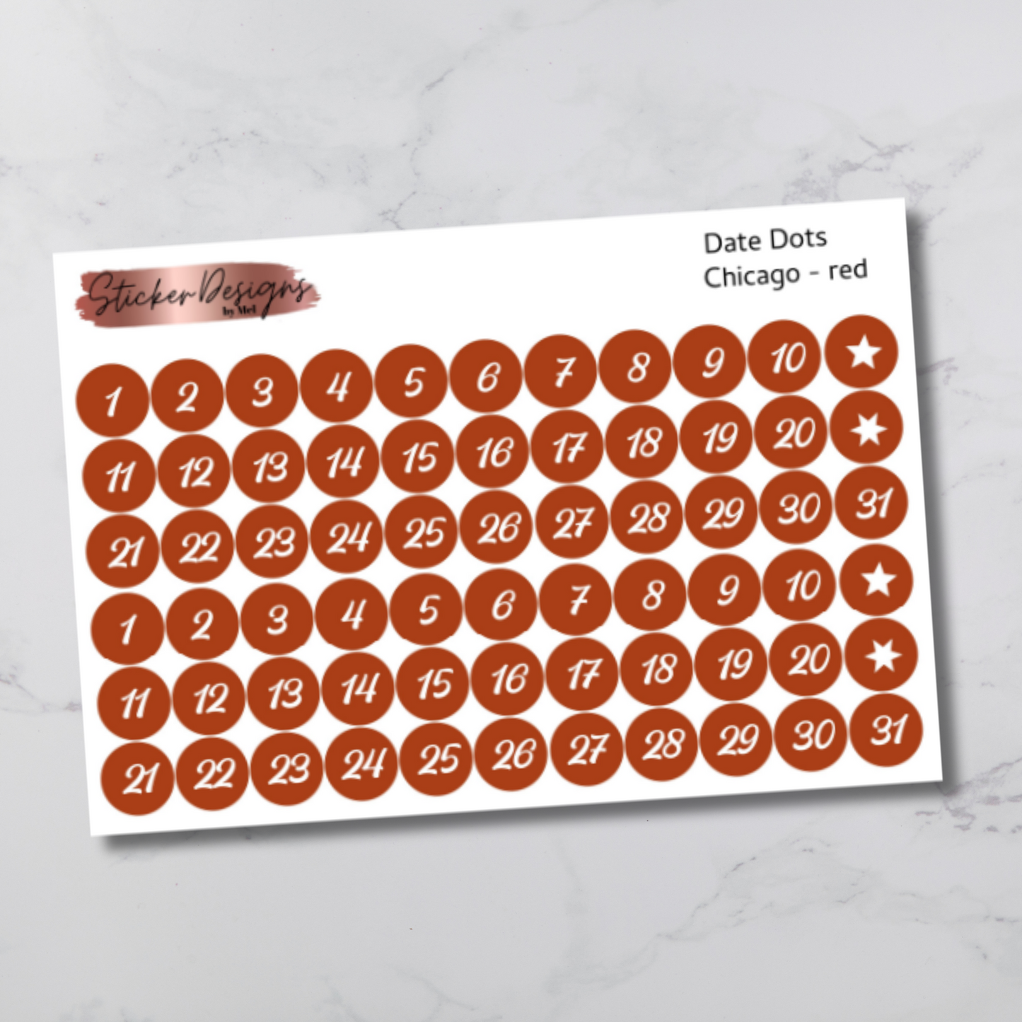Date Dots Stickers - "Chicago" Font