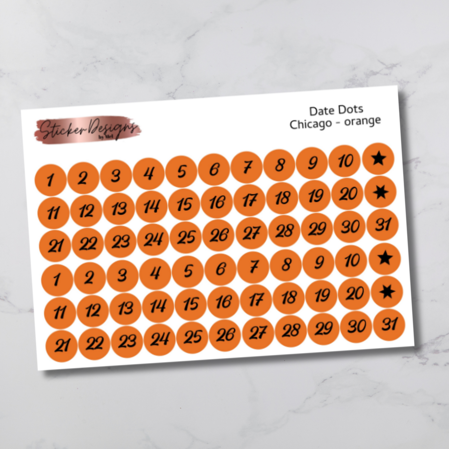 Date Dots Stickers - "Chicago" Font