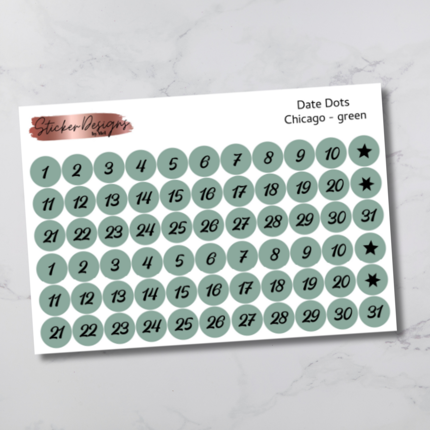 Date Dots Stickers - "Chicago" Font