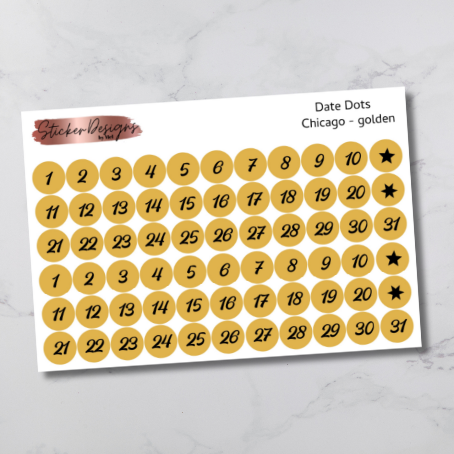 Date Dots Stickers - "Chicago" Font