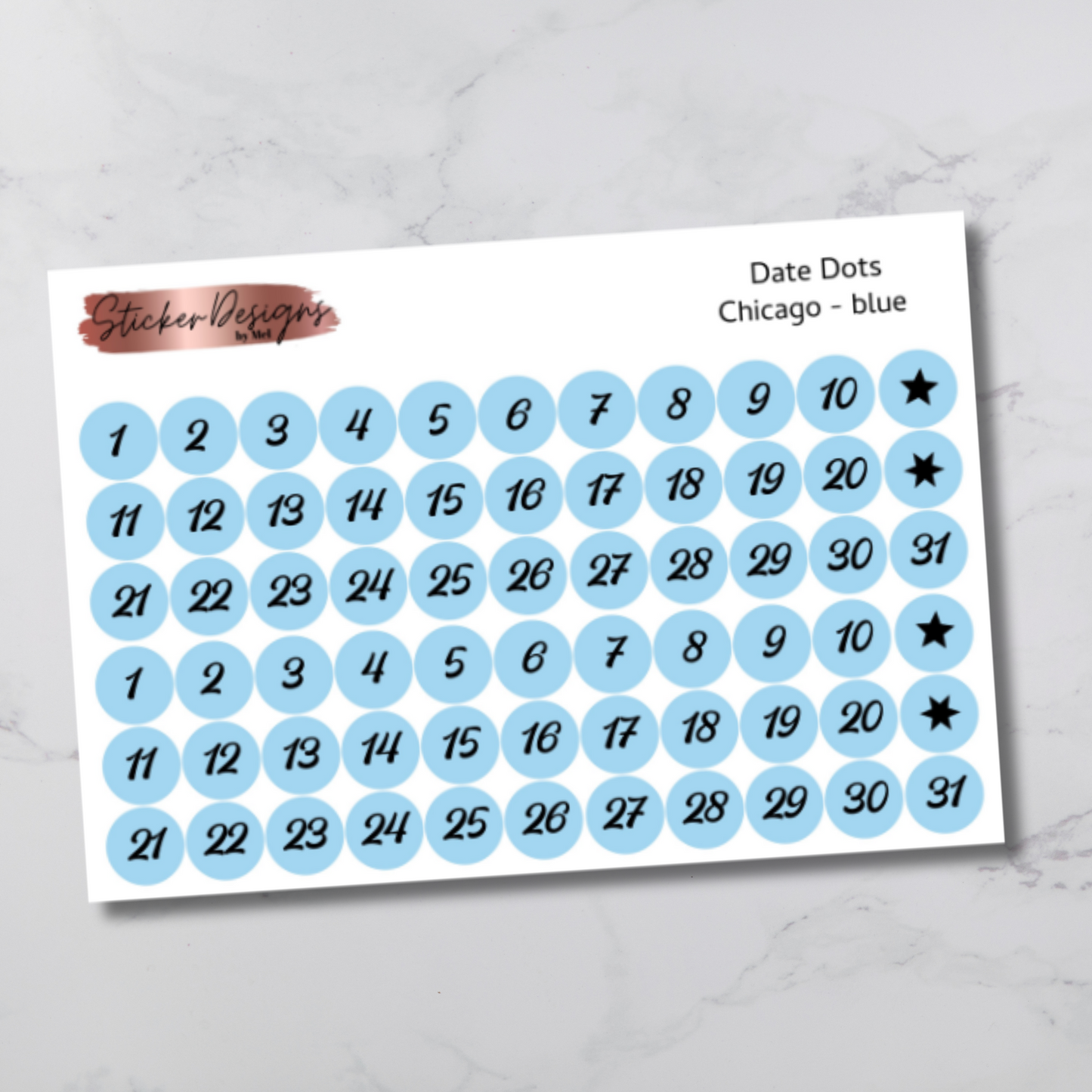 Date Dots Stickers - "Chicago" Font