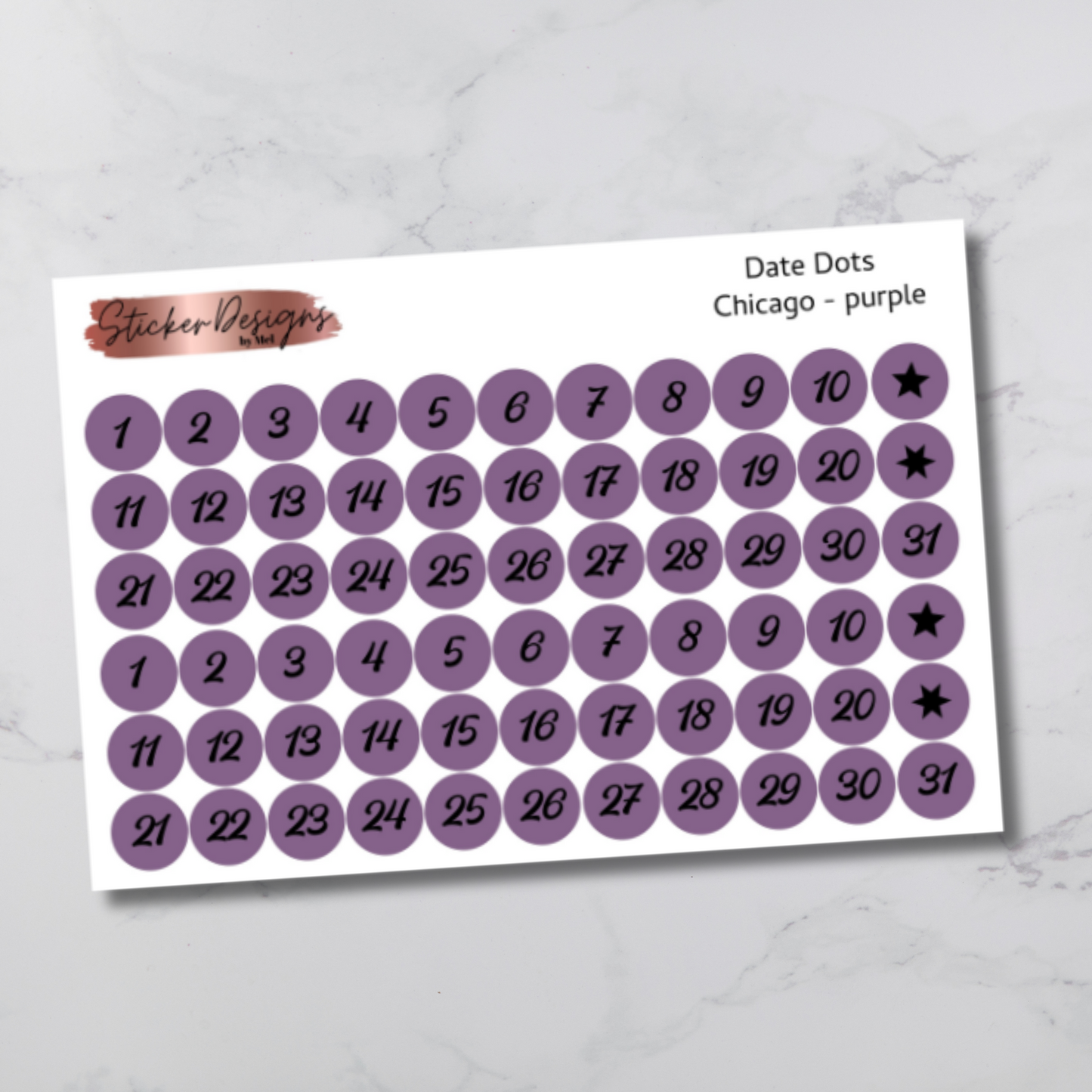 Date Dots Stickers - "Chicago" Font