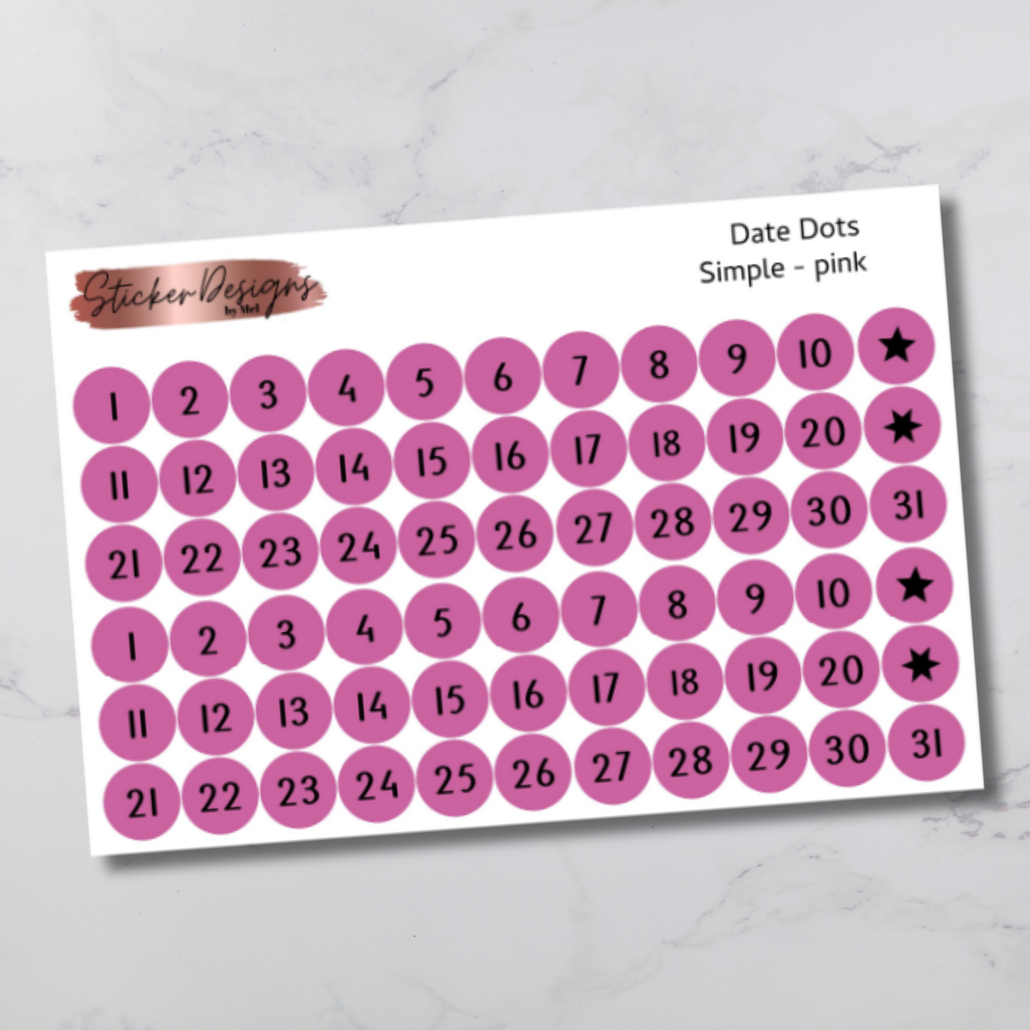 Date Dots Stickers - "Simple" Font