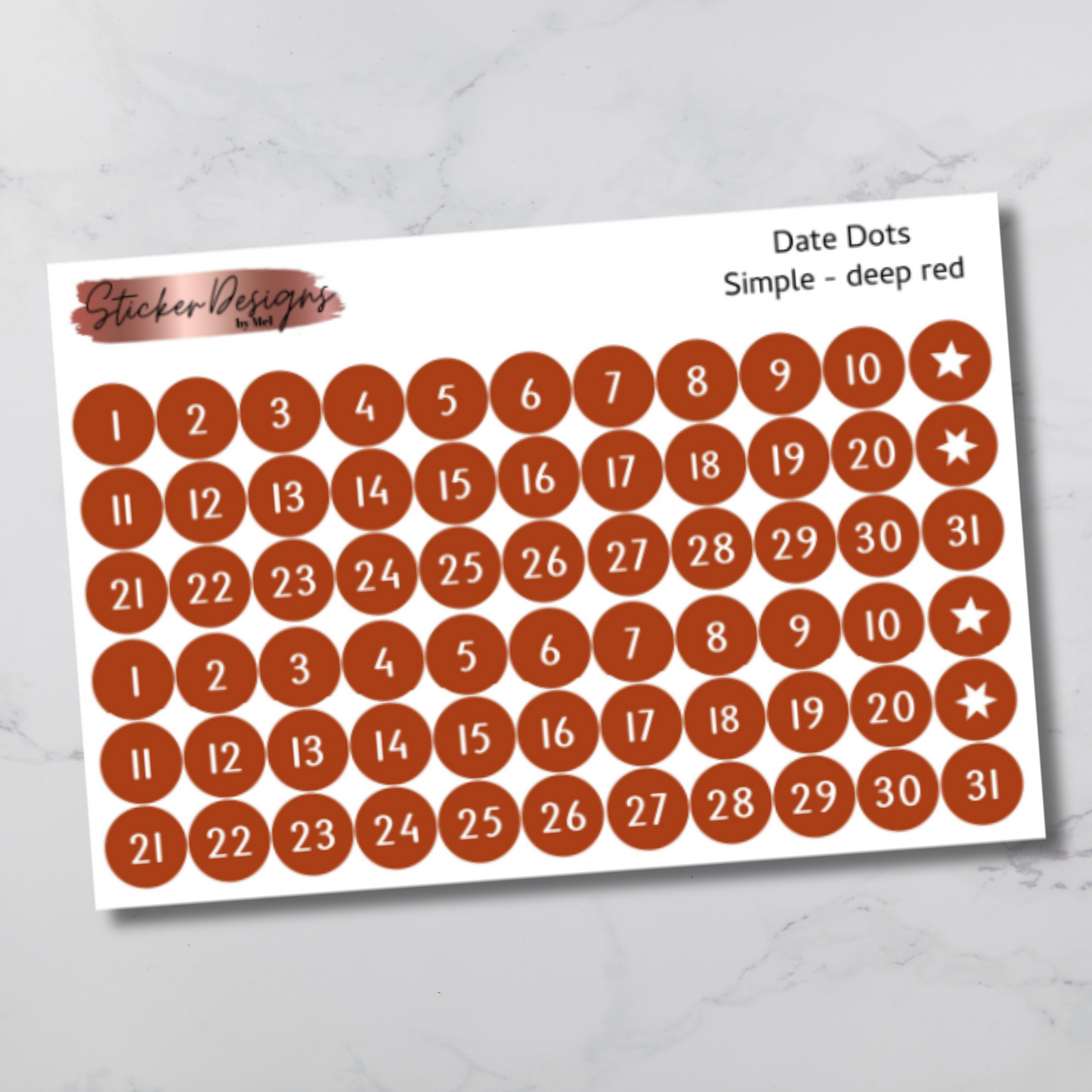 Date Dots Stickers - "Simple" Font