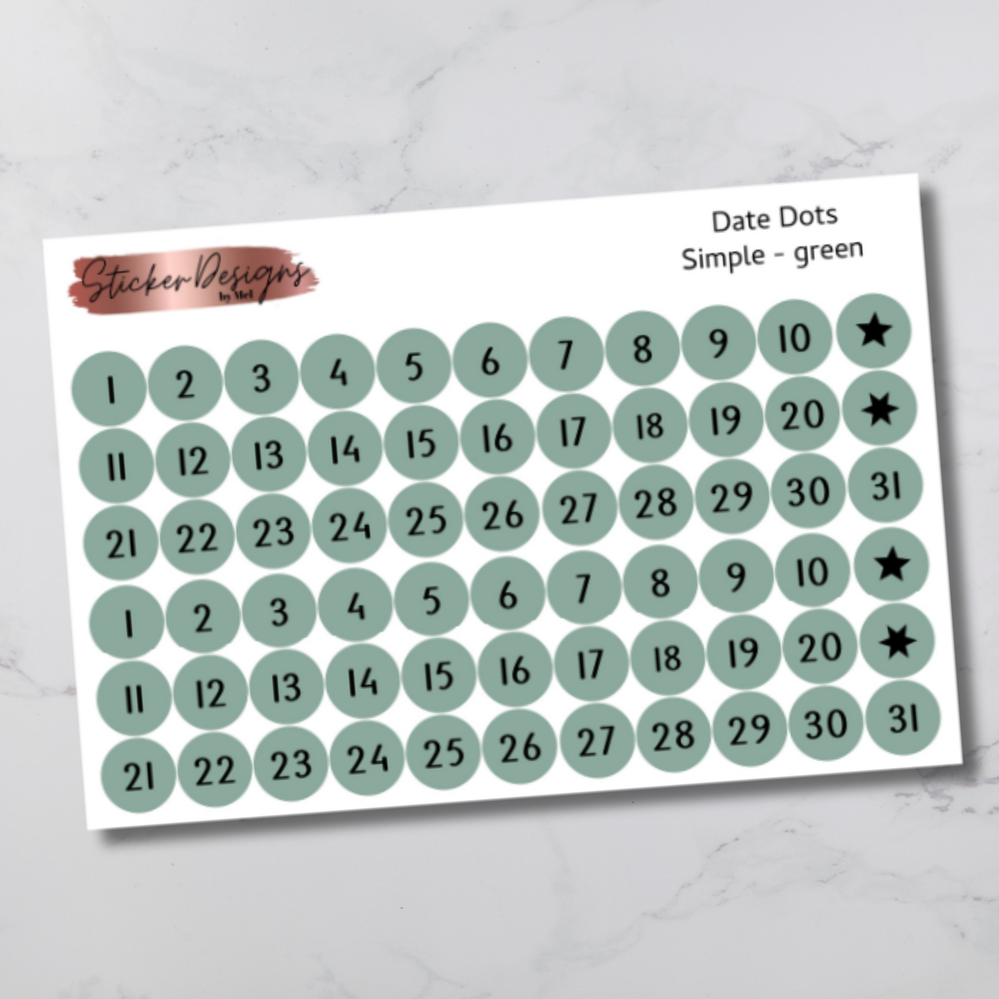 Date Dots Stickers - "Simple" Font