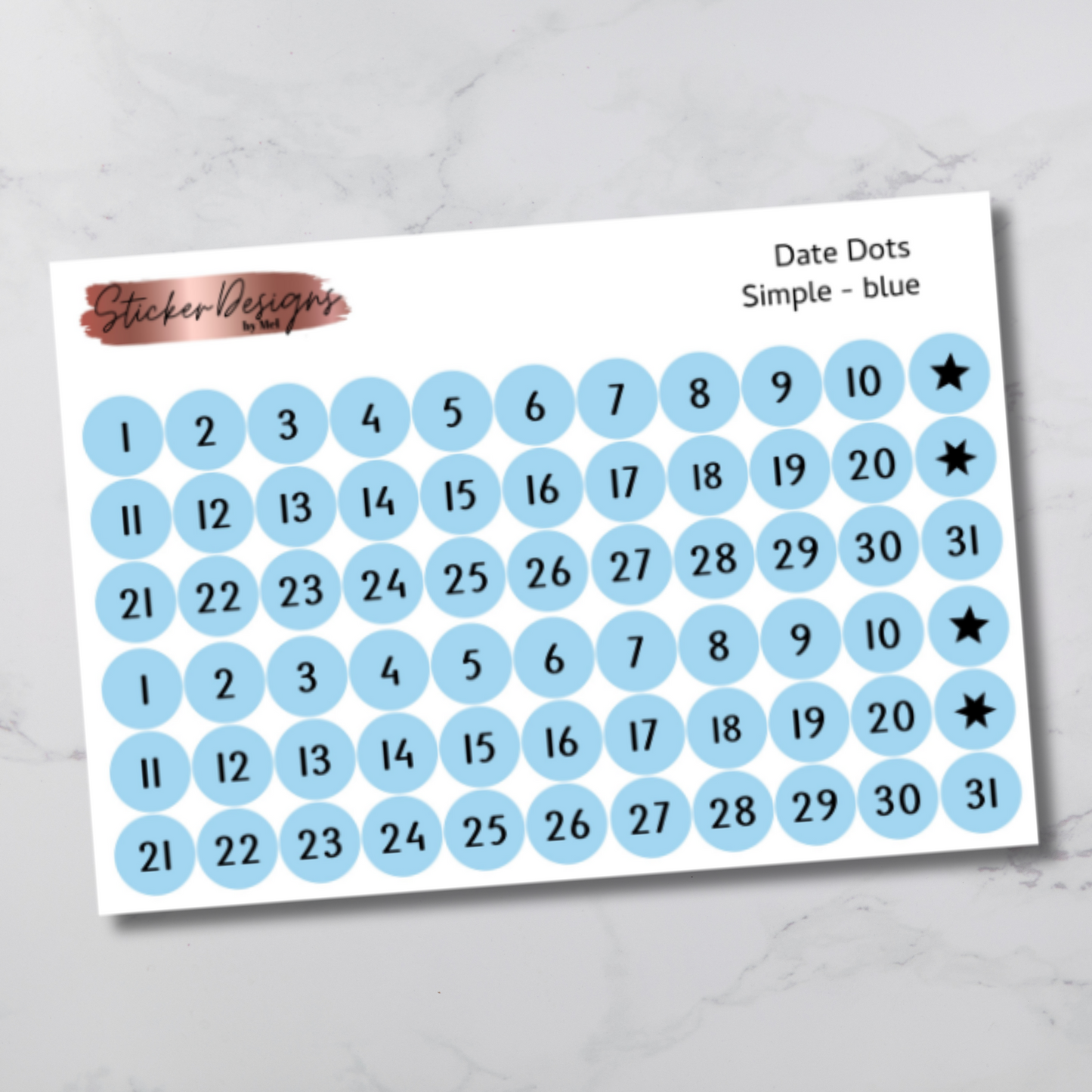 Date Dots Stickers - "Simple" Font