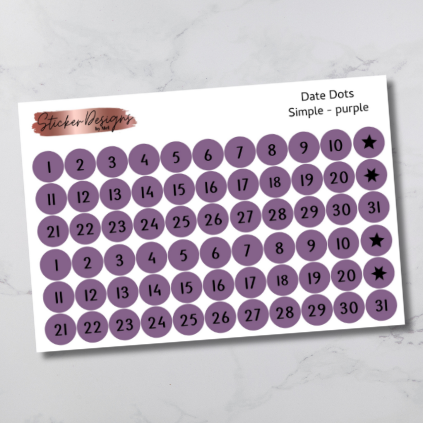 Date Dots Stickers - "Simple" Font