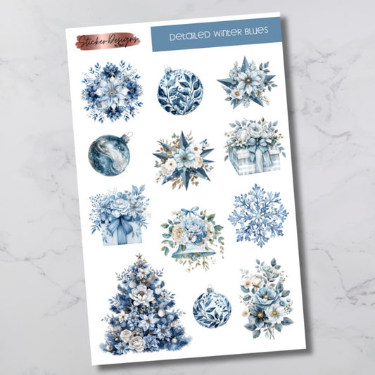Detailed Winter Blues Deco Sticker Sheet