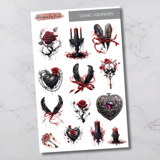 Gothic Valentine's Deco Sticker Sheet