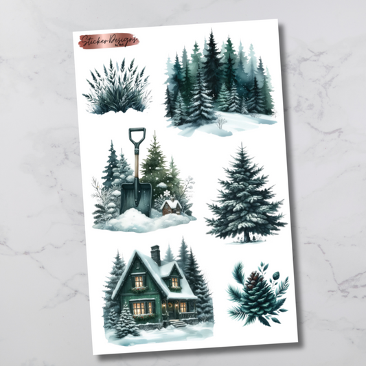Pine Forest Winter Deco Sticker Sheet B